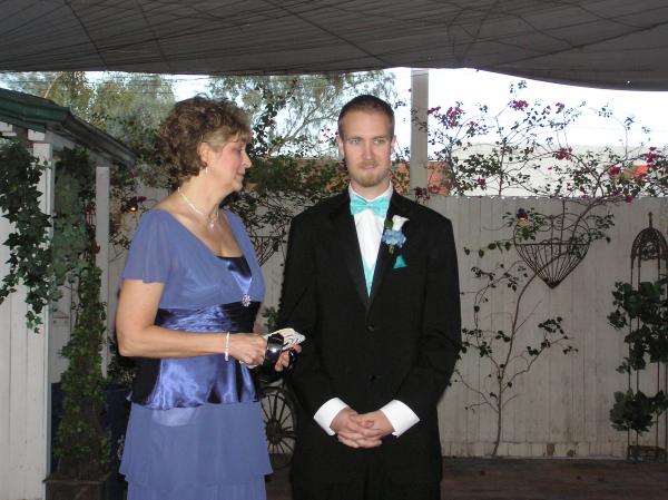 Joel and his mom.  The wedding started half an hour late, and from what I hear, he was pretty...