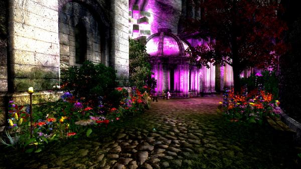 In this Arcane courtyard, abound with mingling magicians. <br />
Whispers drift from flora. <br...